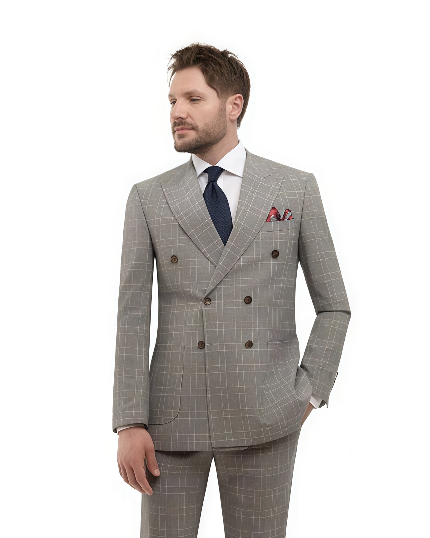 Grey Check Double Breasted Suit | Tailor Ho Chi Minh