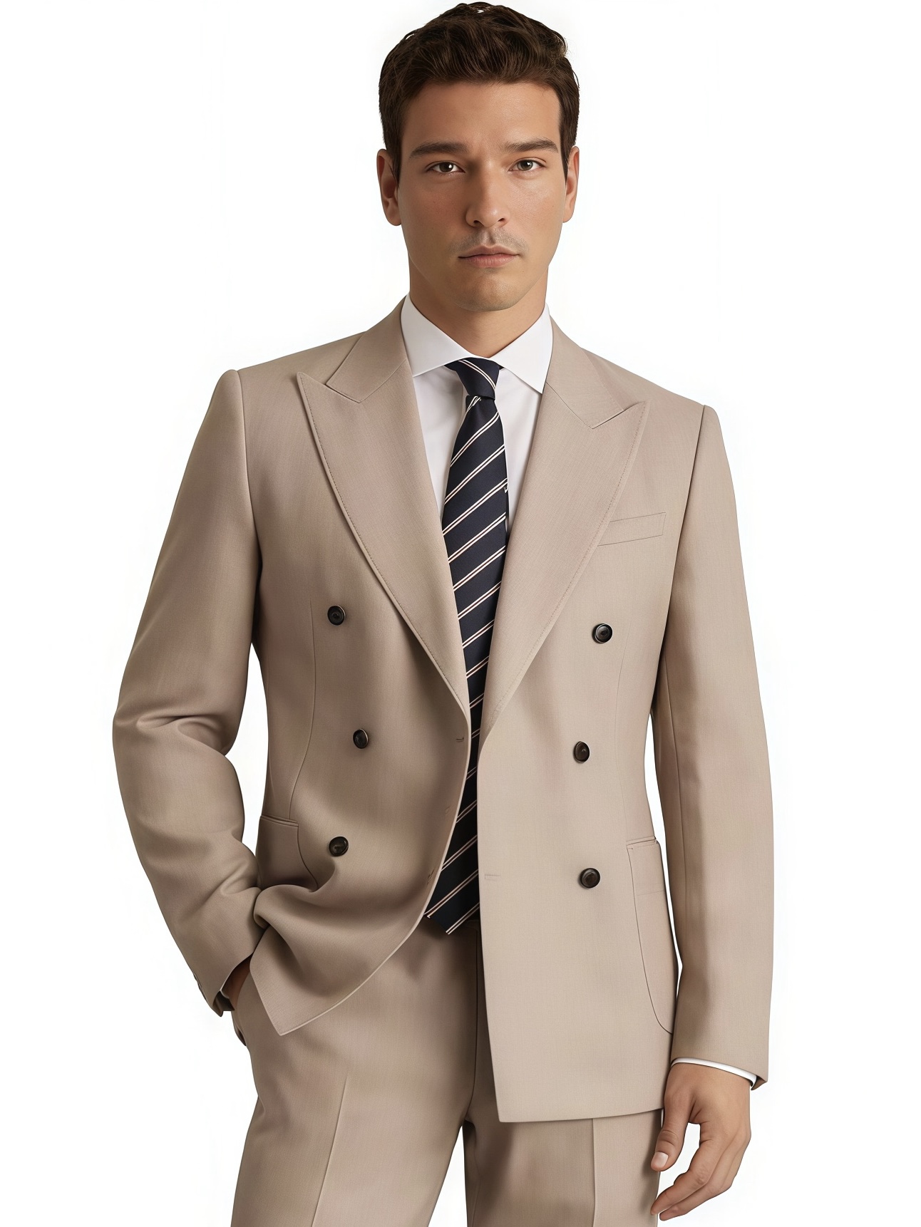 Beige Double Breasted Wedding Suit – Premium Groom
