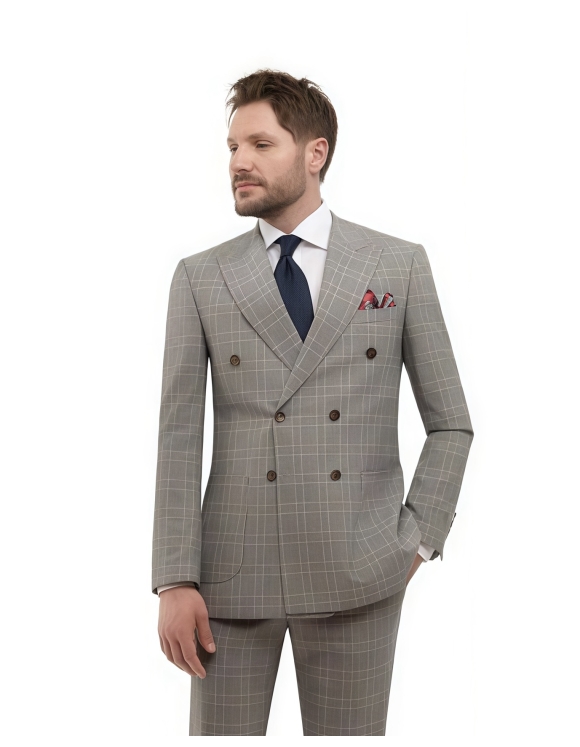 Grey Check Double Breasted Suit | Tailor Ho Chi Minh