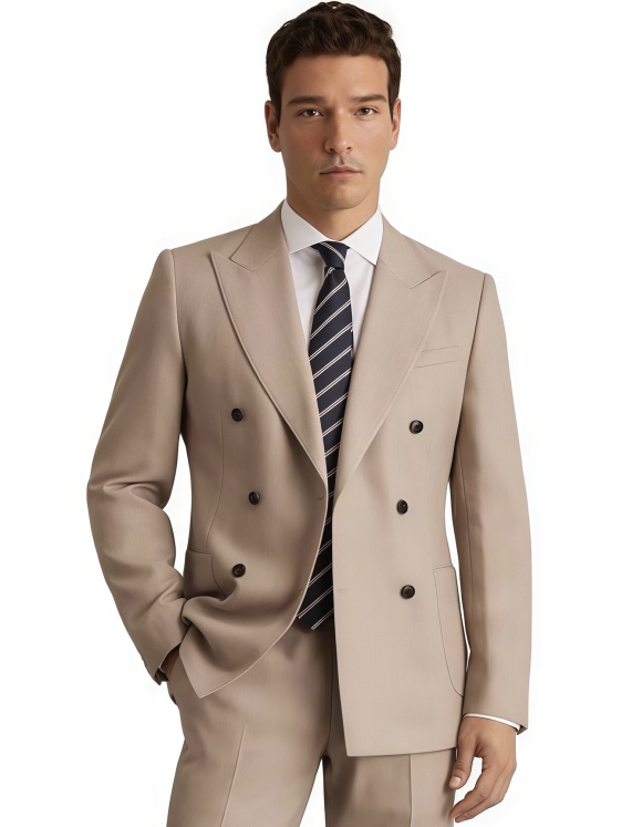 Beige Double Breasted Wedding Suit – Premium Groom