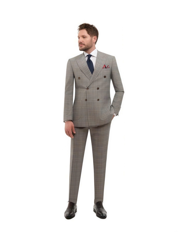 Grey Check Double Breasted Suit | Tailor Ho Chi Minh