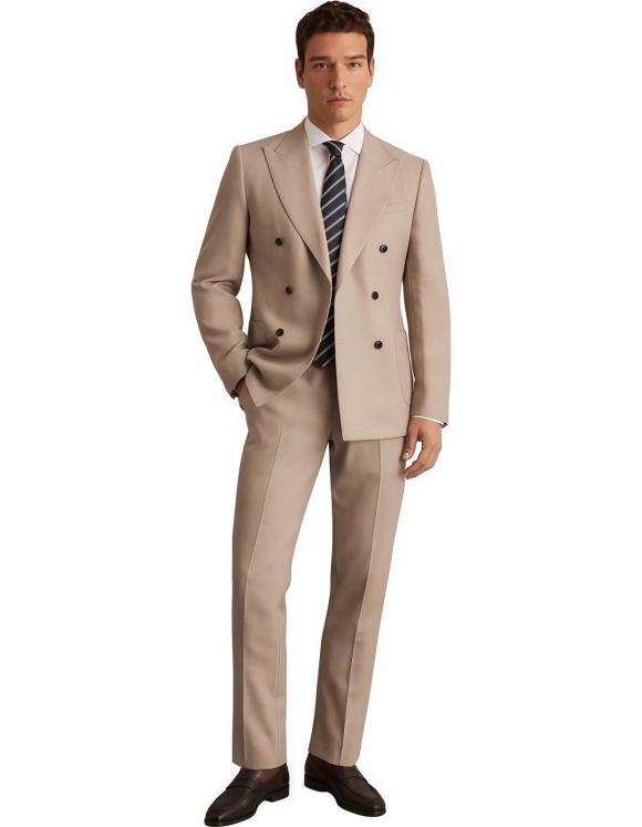 Beige Double Breasted Wedding Suit – Premium Groom